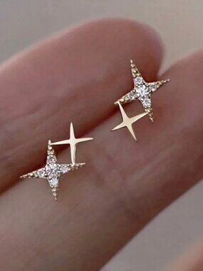 Gold Plated Stainless Steel Star Rhinestone Stud Earrings